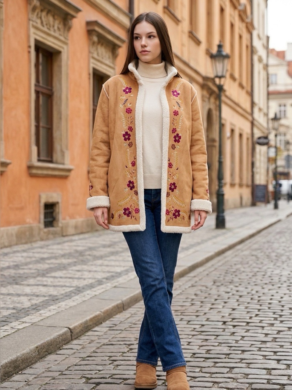 Embroidered Faux Shearling Coatigan Bridgewater studio 2x boho PennyLane jacket
